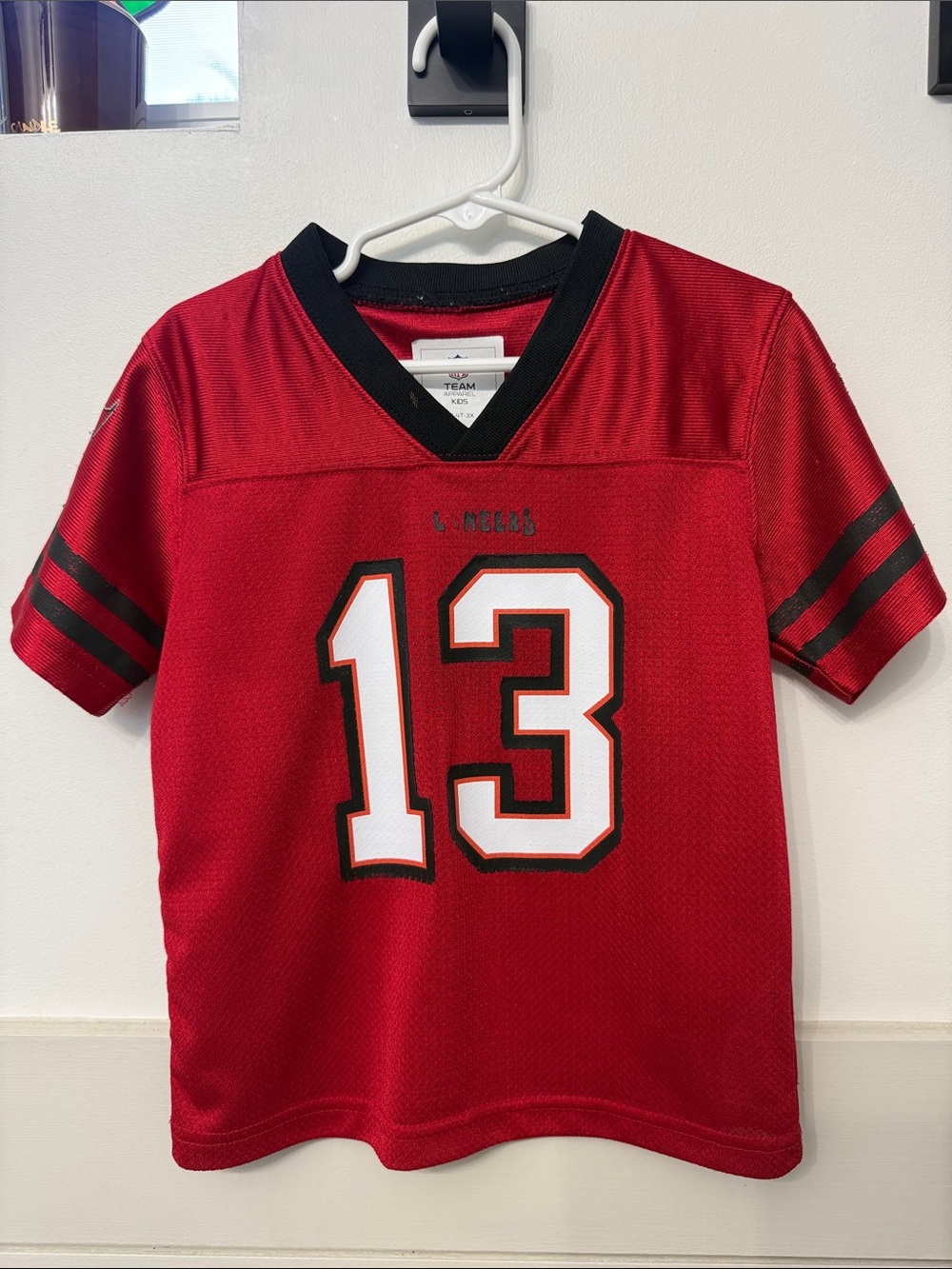 Red Kids Football Jersey with Number 13 – Youth Short Sleeve Top